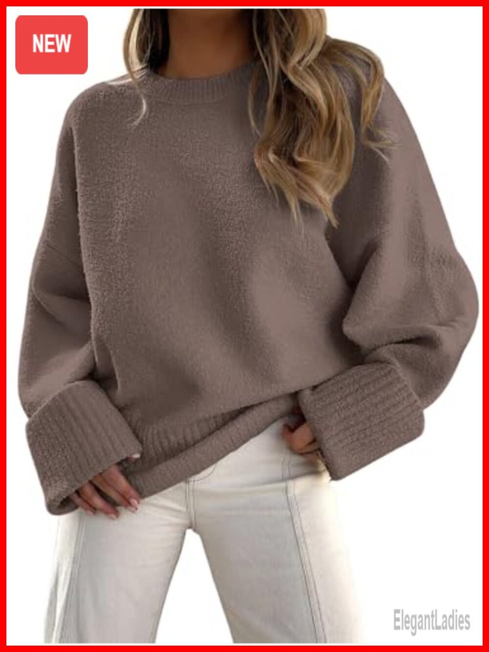 Oversized Fuzzy Knit Sweater Crew Neck Pullover Cozy Fall Winter